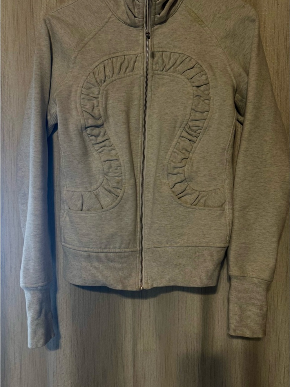 lululemon athletica Light Gray Ruffle-Trim Zip Bomber Jacket